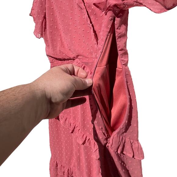 NWT LULUS Women’s Next to You Rusty Rose Swiss Dot Ruffled Midi Dress - Picture 8 of 8